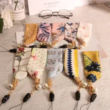 Модный цветочный шарф ленты из полиэстера шнурок для телефонов держатель удостоверения личности Красочный мягкий браслет Зажим для каната шнурок DIY