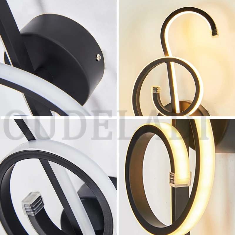  LED Aluminium wall lamp Black/White music symbol art sconce wall lights for home living room bedroo - 32921759605