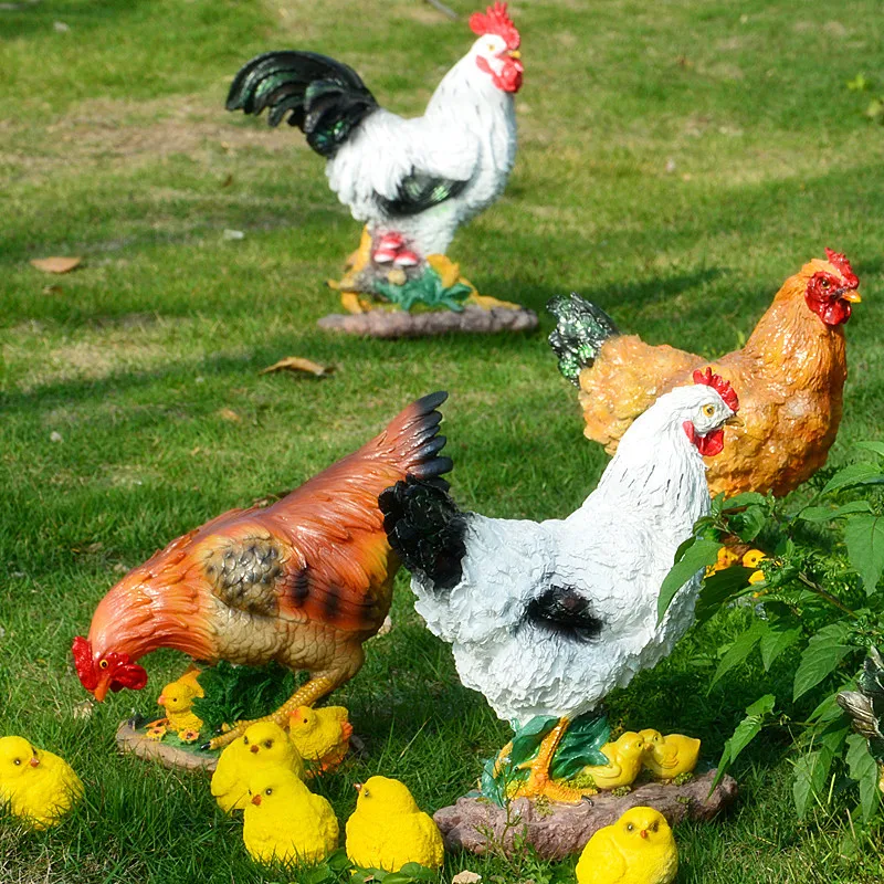 chicken cock sculpture decoration animal hen statues grass garden