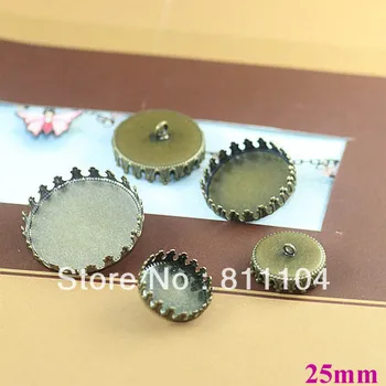 

25mm Antique Bronze Plated Copper Blank Bases Round Circle Crown Trays Caps Buttons Back Loop Cameo Diy Settings Blank Wholesale