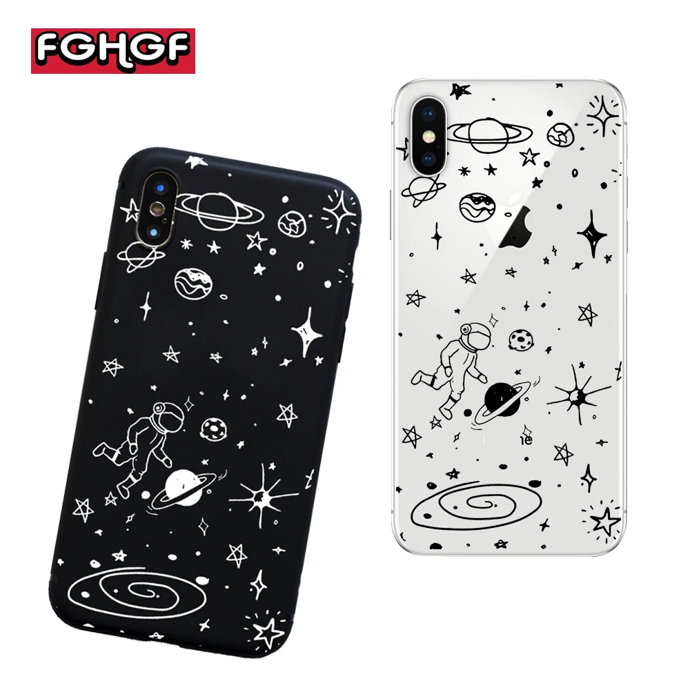 

FGHGF Phone Case For iphone X Airship Astronaut Stars Case For iphone 7 8 6 6S Plus 5 5S Universe Series Soft TPU Back Cover