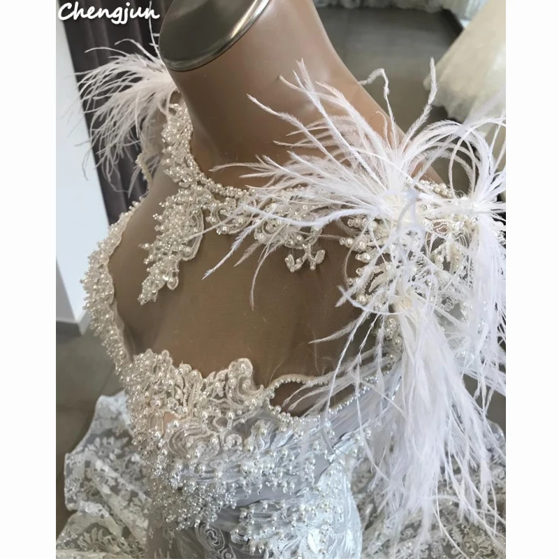 Chengjun европейские сексуальные элегантные кружевные свадебные платья перья