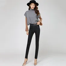 Джинсы с высокой талией женские черные стрейч большого размера джинсы 19 новые весенние корейские джинсы с буквенным принтом зимние плюс бархатные толстые брюки CX656