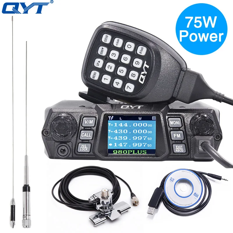 QYT KT-980 Plus автомобильное крепление радио VHF 136-174mhz UHF 400-520mhz 75W двухдиапазонное базовое автомобильное грузовое мобильное радио Любительское KT980 Plus