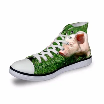

Noisydesigns Girls sneakers women casual vintage vulcanized shoes high top footwear cute pig in grass 3D print flat canvas shoes