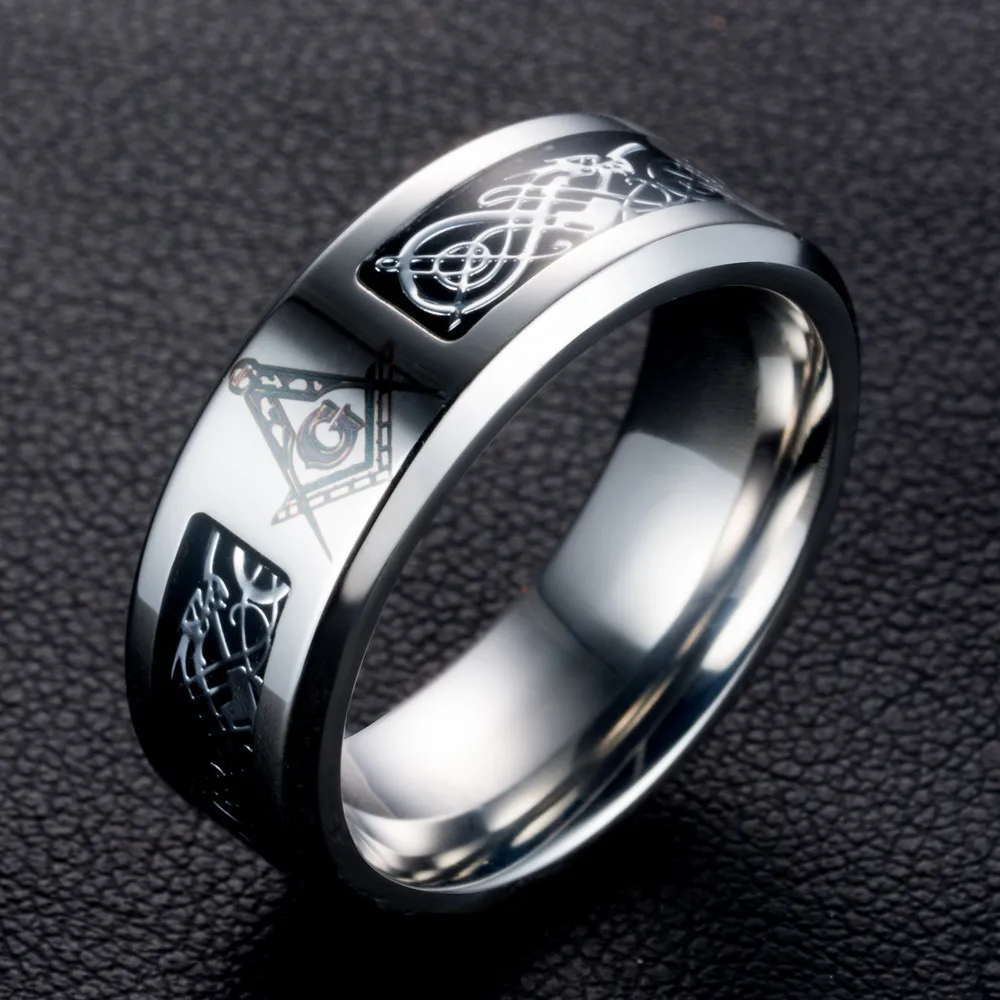 

Tassina Rotatable Dragon Masonic Mens Rings Minimalist Stainless Steel Silver Color Big Ring for Male Wholesales Fashion Jewelry