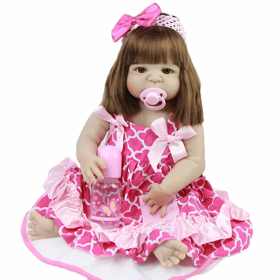 

23'' Early Educational Reborn Babies Toys For Girl Toddler Truly Full Vinyl Body Realistic Reborn Baby Dolls Rooted Hair HOT