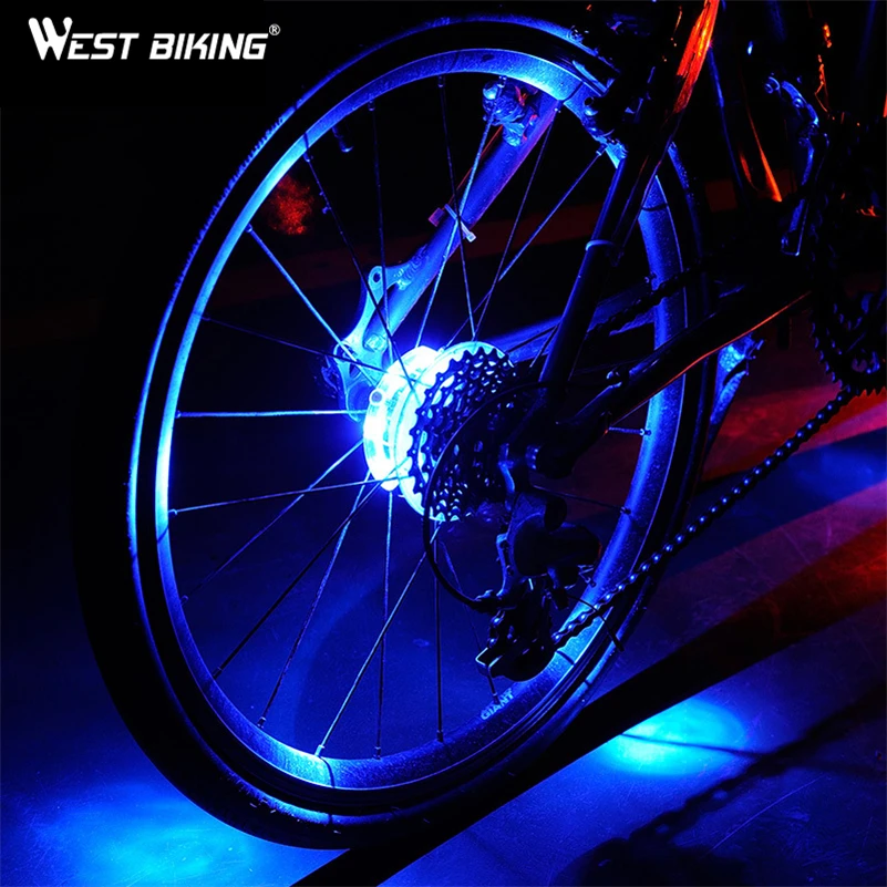 WEST BIKING, 1 пара, велосипедный светильник, велосипедный фонарь для обода колеса, велосипедный передний задний светильник, Предупреждение ющий светодиодный светильник для ступицы колеса велосипеда