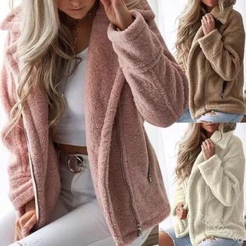 

2019 Autumn Winter Women Thick Warm Faux Fur Coats & Jackets Casual Pink Beige Fashion Soft Elegant Female Outwear Overcoat
