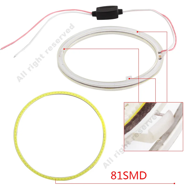 2 шт. COB Halo кольцевая лампа, Автомобильный светодиодный светильник ангельские глазки, дневной ходовой светильник, лампа 12 В 60 мм 70 мм 80 мм 90 мм 100 мм 110 мм 120 мм