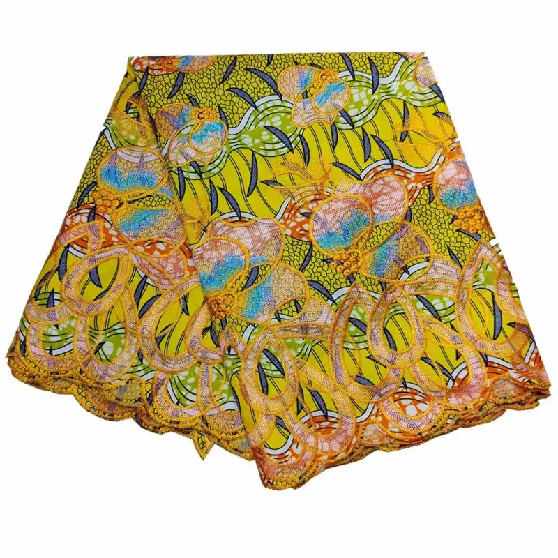 

SMT!Wax Hollandais Embroidered African French Lace Net Tulle Fabric With Guipure Lace Borders High Quality ! L42502