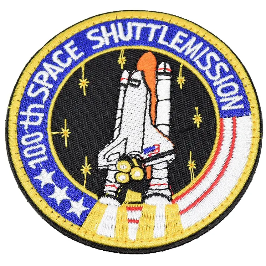 

Wholesale 1Pcs 100th SPACE SHUTTLE MISSION Embroidery Iron On Patch Embroidered Patches Armband Fabric Sticker Sewing Applique