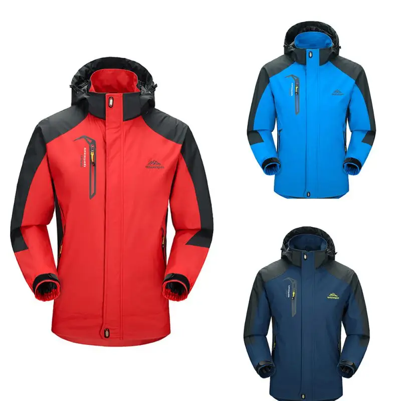 Мужские Водонепроницаемые куртки Softshell со съемной шапкой спортивная одежда для