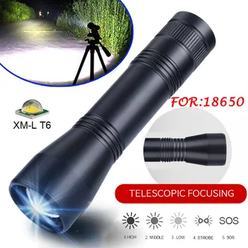 

2019 New High Quality T6 Tactical Military LED Flashlight Torch Zoomable 5Mode 18650 Battery Charge Drop Shipping