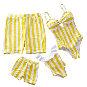 

Family Matching Swimwear Mother Daughter Swimsuit Mommy And Me Bikini Clothes Family Look Father Mom Daughter Son Bathing Suit
