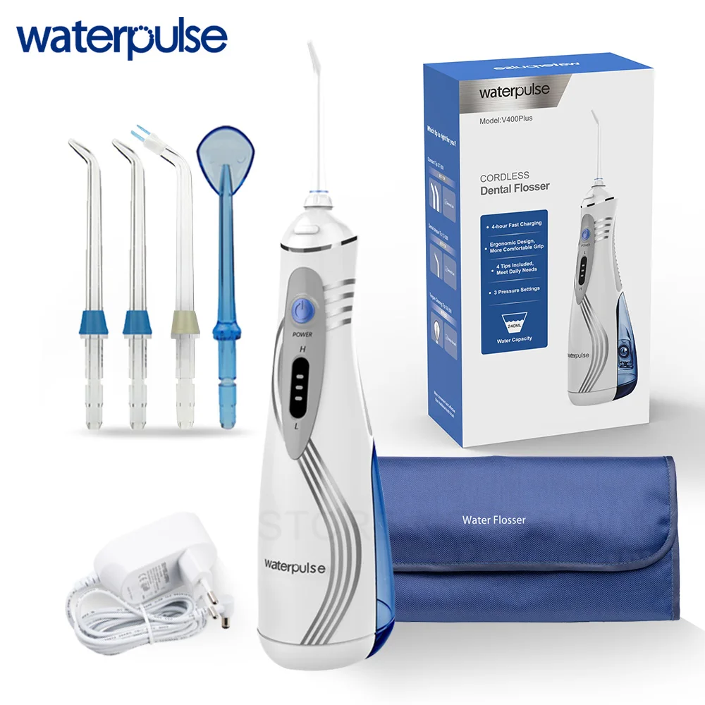 

Waterpulse V400P 240ml Portable Cordless Dental Water Flosser Oral Irrigator 4 Tips Dental Irrigators Flosser Oral Irrigation