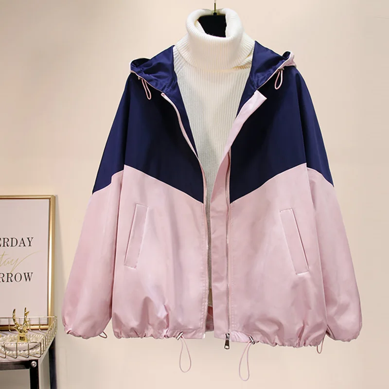 Женские свободные пальто Harajuku модные Лоскутные повседневные куртки с капюшоном