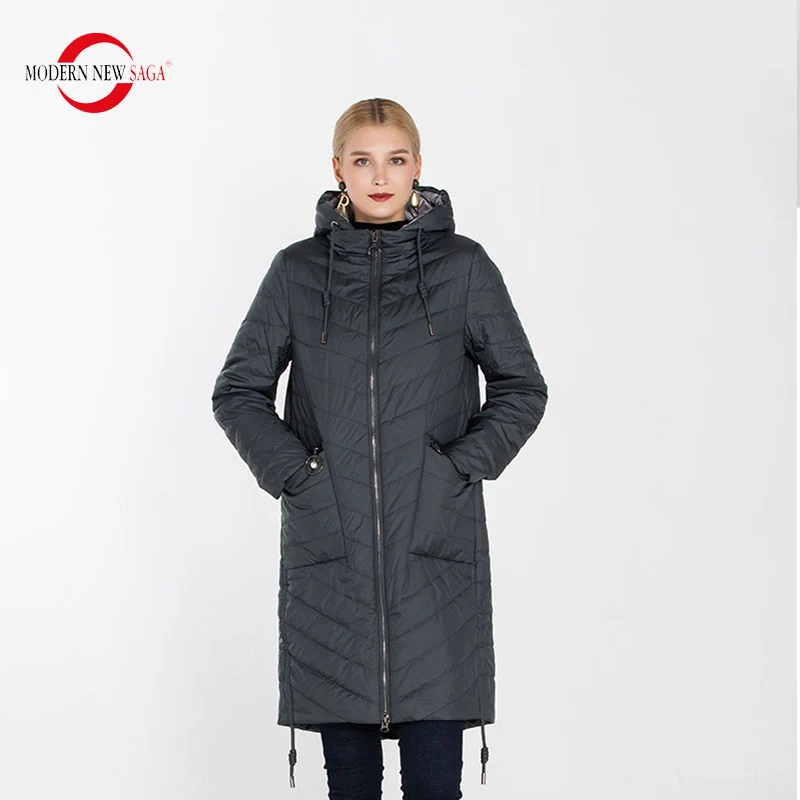 MODERN NEW SAGA  Plus Size Women Hooded Coat & Jacket Thin Cotton Padded Parkas Female Long Style Overcoat Casual Outwear
