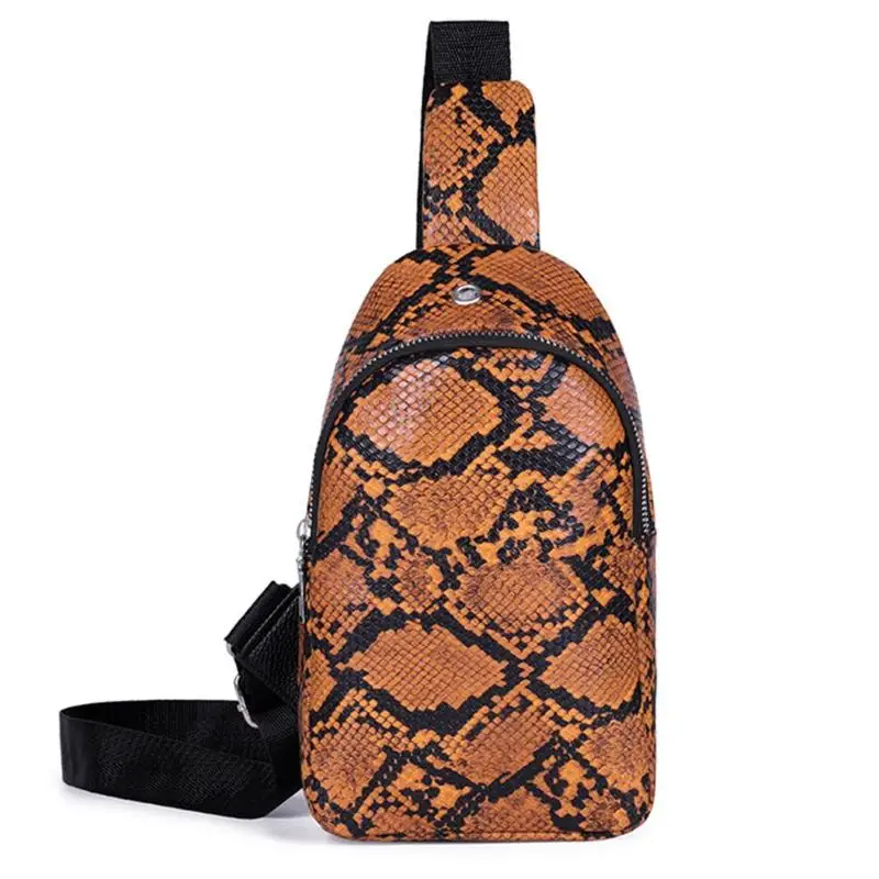 Сумка на пояс на плечо со змеиным узором и цепочкой, сумка на пояс, сумка для телефона, кожаная сумка на пояс, Повседневная сумка через плечо - Цвет: Dark Brown