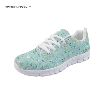 

Twoheartsgirl Floral Style Women Shoes Spring Tenis Feminino Casual Sneaker Walking Shoes Women Flats Green Lace Up Lady Shoes