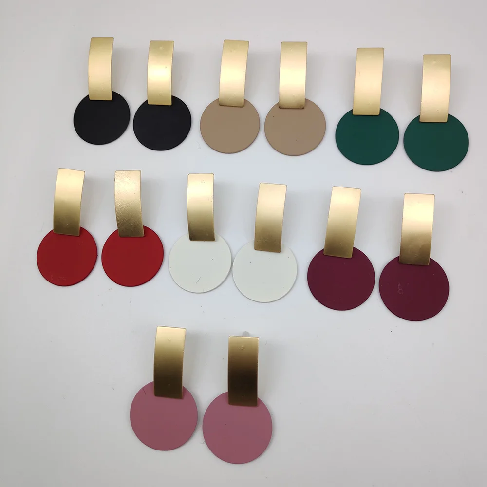 

2018 Fashion Geometric Square Round Coin Earrings For Women Drop Earrings 7 colour Matte gold geometric earrings A652-A658