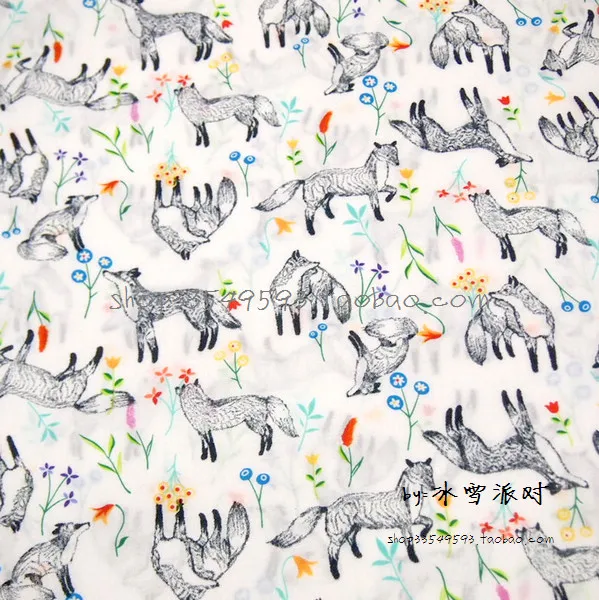 130 см ширина волк маленькие цветы и растения белая хлопковая ткань для девочек летняя одежда DIY-AFCK737