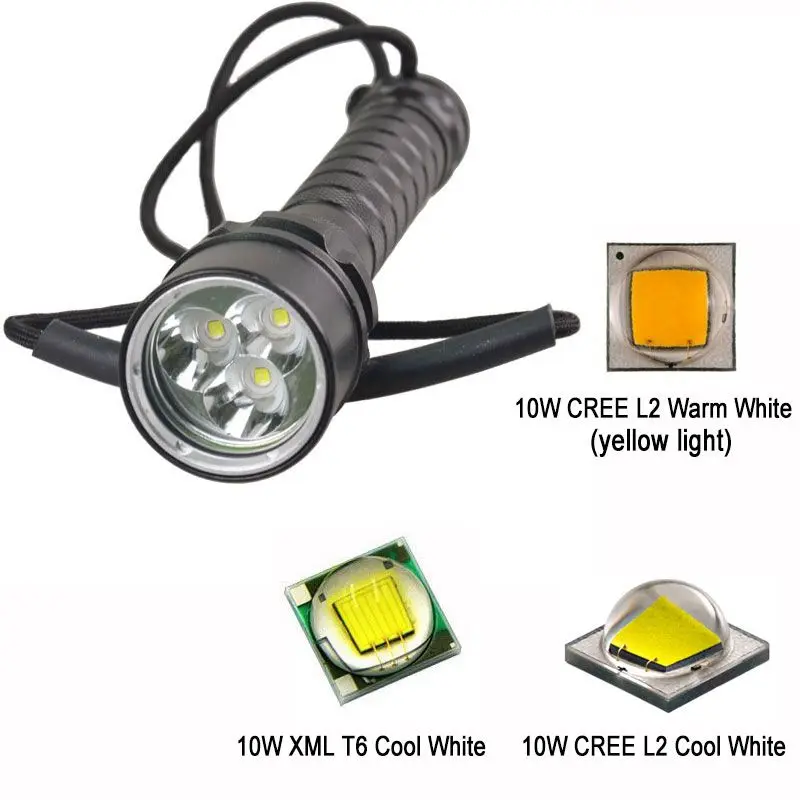 TMWT профессиональная дайверская лампа 100 м подводный 6000лм CREE XM-L2 XML T6 светодиодный Белый Желтый светильник для дайвинга вспышка светильник фонарь