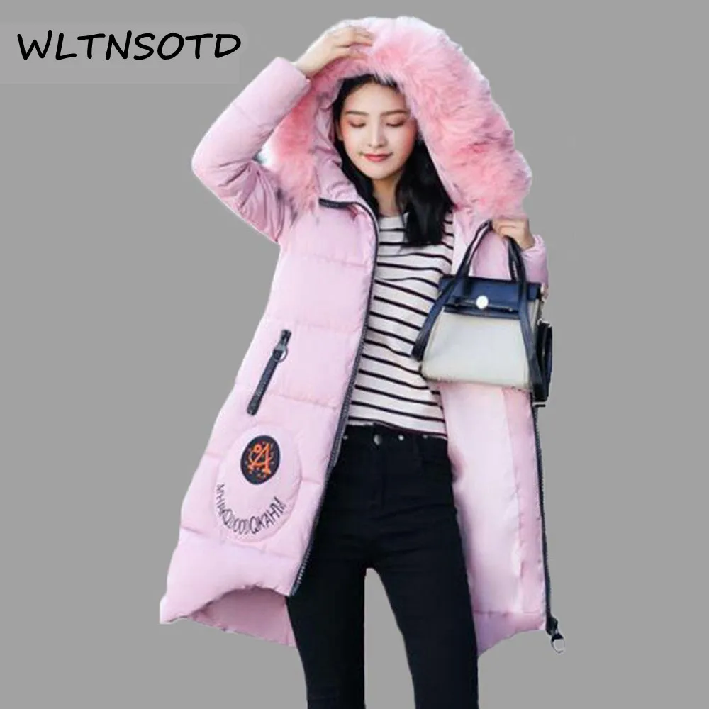 2017 Winter women new font b parkas b font long hooded big fur collar loose jacket