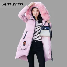 2017 Winter women new font b parkas b font long hooded big fur collar loose jacket