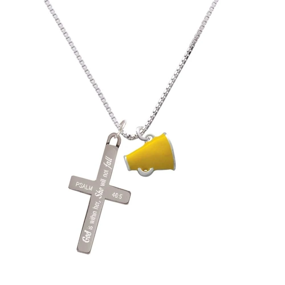 Small Yellow Megaphone - She will not Fall - Cross Necklace