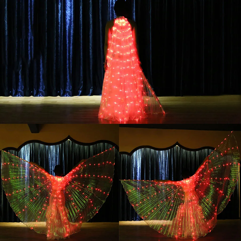 

2019 Women LED Belly Dance Wings Colorful Butterflies Wings with Telescopic Stick Angel Isis Wings Butterfly Wings Stage Props