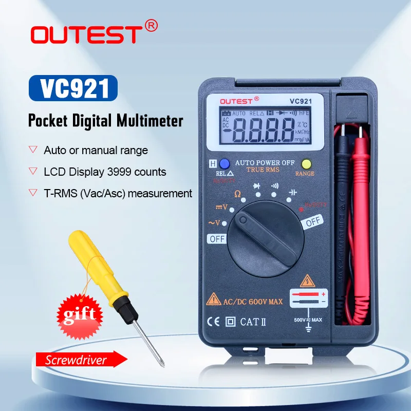 Achat OUTEST VC921 Mini multimètre numérique True RMS gamme automatique fréquence ca cc tension 4000 compte compteur de poche