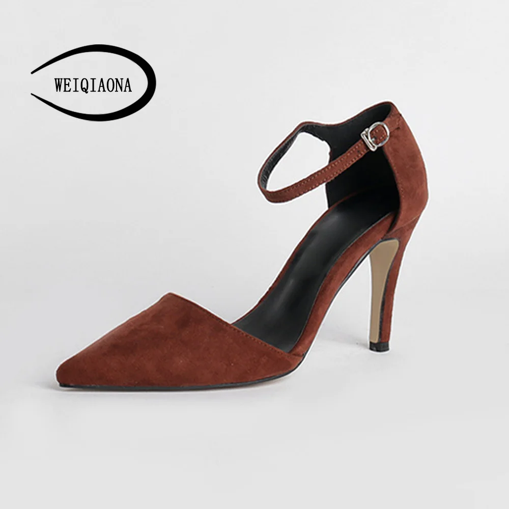 

WEIQIAONA 2018 New Vintage Fashion Brand Design Elegant Flock Working Shoes Pointed Toe Dress Shoes 6cm 8cm 10cm High Heel