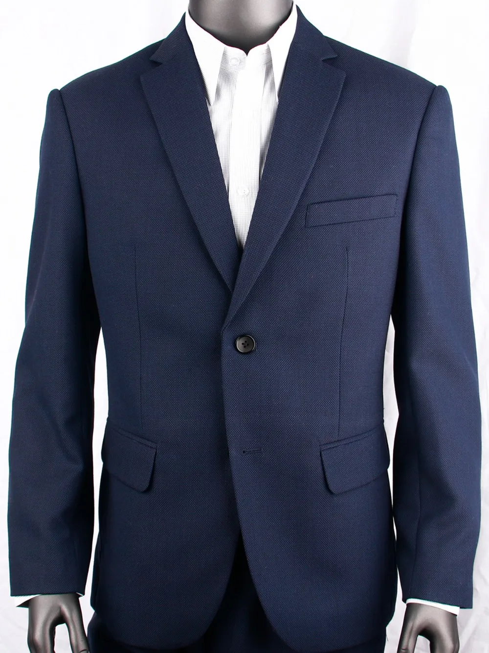 Navy Blue Nailhead Business Men Suits Custom Made Slim Fit Wool Blend Bird-eye Wedding Suits For Men, Tailor Made Groom Suit