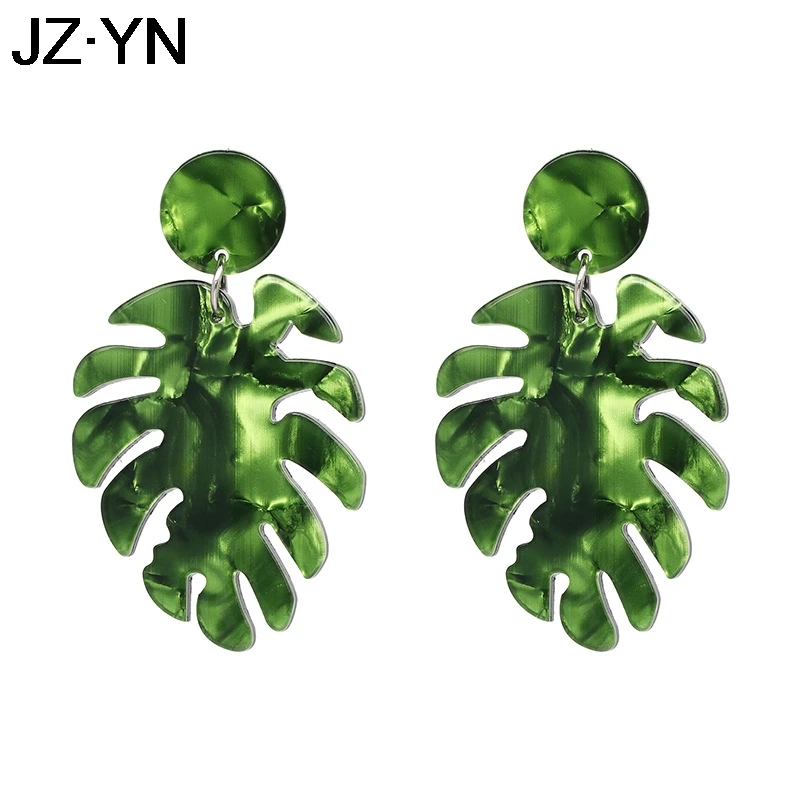 JZYN богемные серьги в виде листьев монстеры, висячие серьги, женские акриловые массивные украшения с тропическими растениями, Brinco Bijoux, подарки для влюбленных 1053