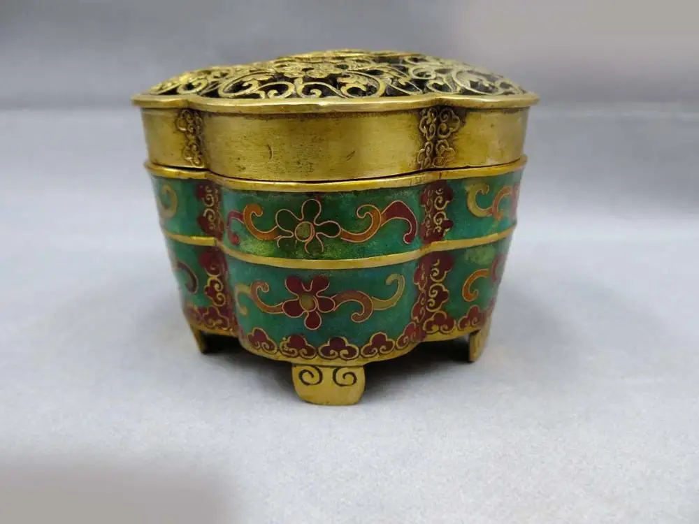 

DS China bronze gild Cloisonne censer fine flower pattern incense burner Statue