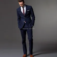Индивидуальный заказ мужские костюмы, темно-синие мужские свадебные смокинги для мужчин, slim Fit синий мужские костюмы jacketpantstiepocket квадратный