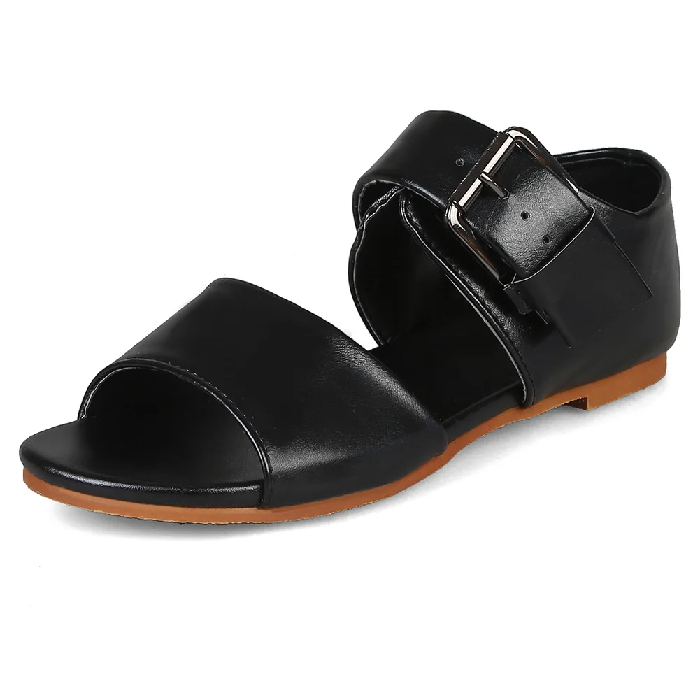 Karinluna/горячая распродажа; летние сандалии-гладиаторы для отдыха и пляжа; женская обувь; обувь на плоской подошве; женские босоножки; большие размеры 32-48 - Цвет: Черный