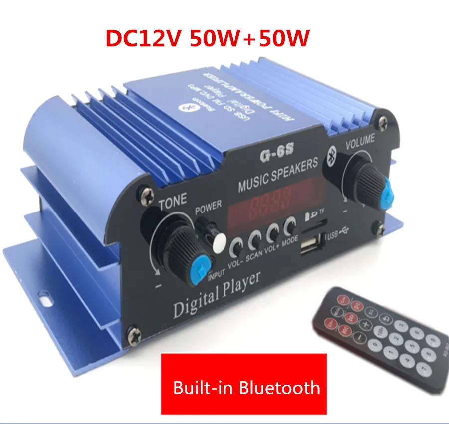 

mini G-6S DC12V 50W+50W Bluetooth Car home computer USB SD FM radio MP3 player Digital amplifier Music speaker High bass adjust