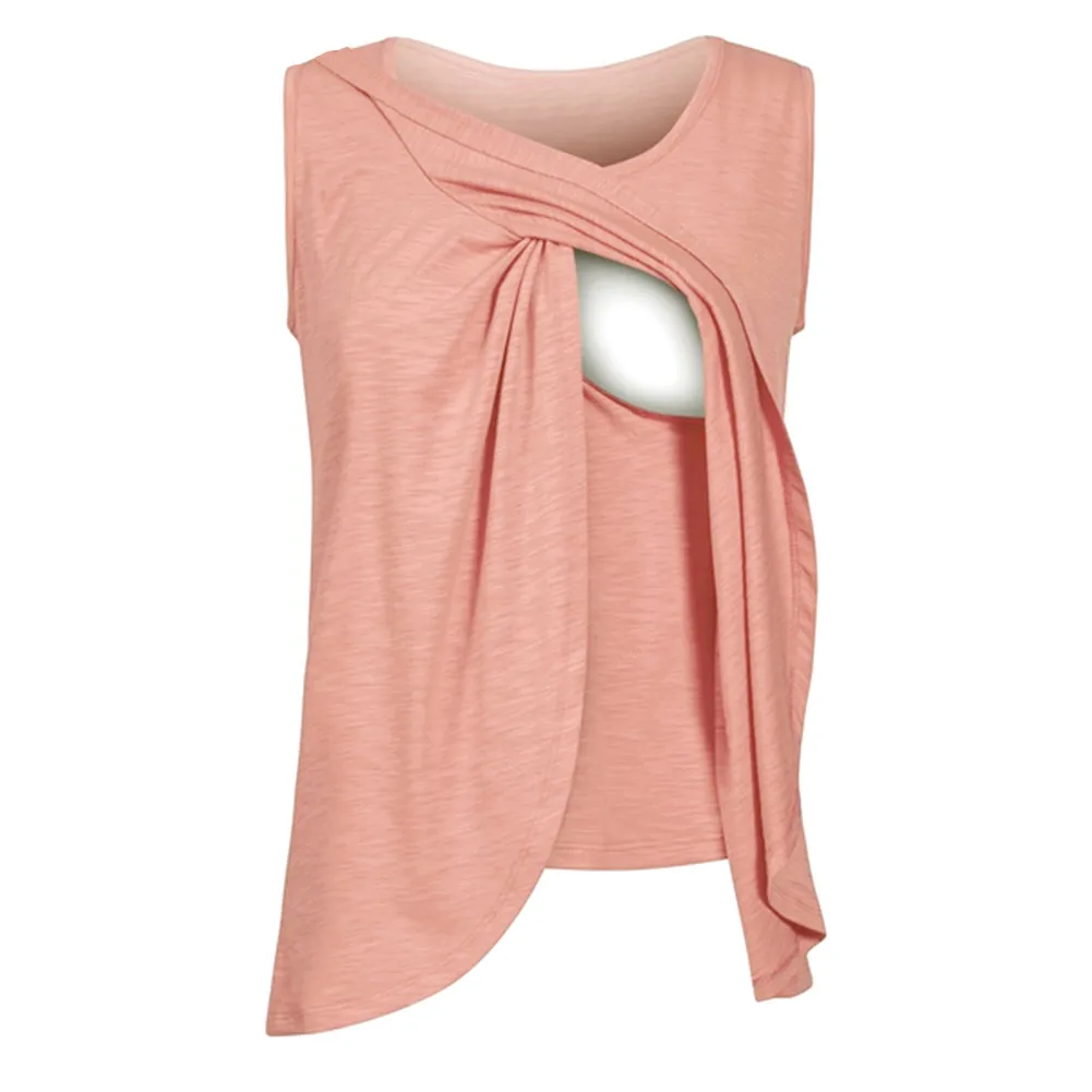 LONSANT Tops Maternity Blouse women Sleeveless Double Layer Blouse summer fashion Women's Maternity Nursing Wrap Top T-Shirt