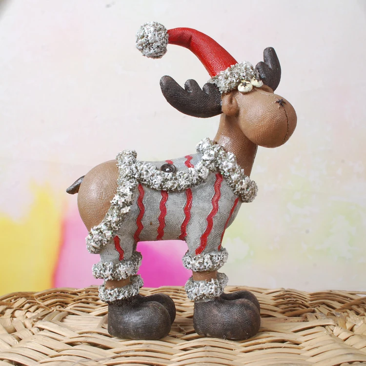 Cute Christmas Deer in Clothes Figurine Polyresin Animal Statue