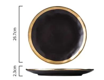 Золотая инкрустация Коллекция Посуды керамическая тарелка и чаша с золотым краем посуда золотой белый и черный набор посуды - Цвет: 10 inch black plate