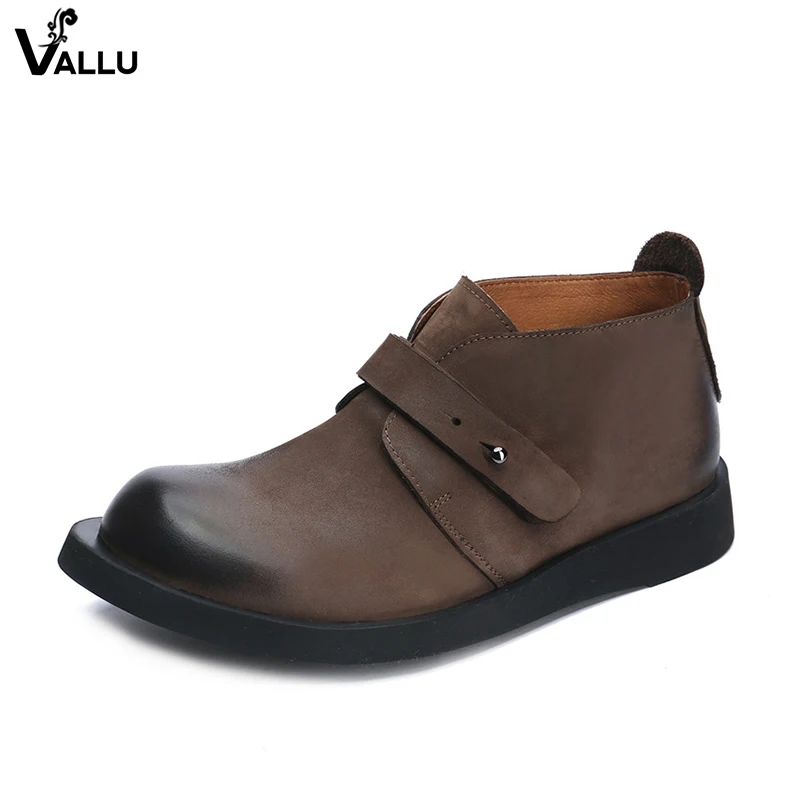 

Button Strap Low Cut Men Boots Latest Europe Cow Leather Fashion Casual Male Ankle Booties Round Toe Comfortable Mans Footwear