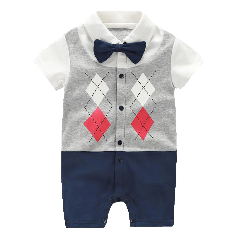 

Fairy Baby Newborn Boy's Short Sleeve Gentleman Romper Outfit with Bow Tie