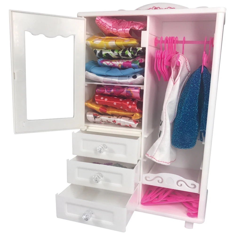 NK مجموعة واحدة دمية اكسسوارات الأبيض خزانة خزانة ل باربي دمية الأميرة دريم هاوس الأثاث مصغرة أفضل هدية ل طفل