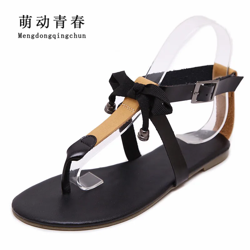 

2018 Women Flat Heel Shoes Gladiator Buckle Strap Flat Heels Sandals Fashion Butterfly Knot Back Strap Flip Flops Beach Sandals