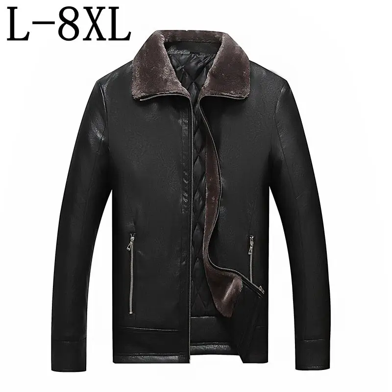 

2018 New Winter Leather Jacket Men Thick Warm Windbreak Outwear Fur Collar Mens Leather Jackets And Coats Plus Size 7XL 8XL