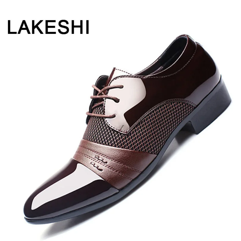 LAKESHI/Мужские модельные туфли мужская кожаная деловая обувь на плоской подошве