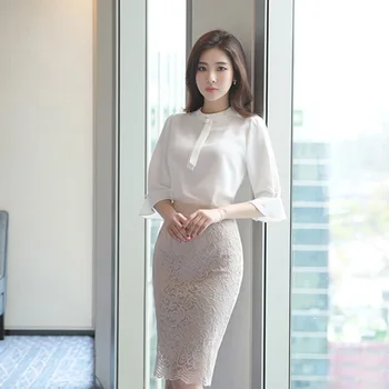 

Women's Suit 2019 Summer Dress Ladies Slim Two-piece High Waist Lace Bag Hip Two-piece Suit