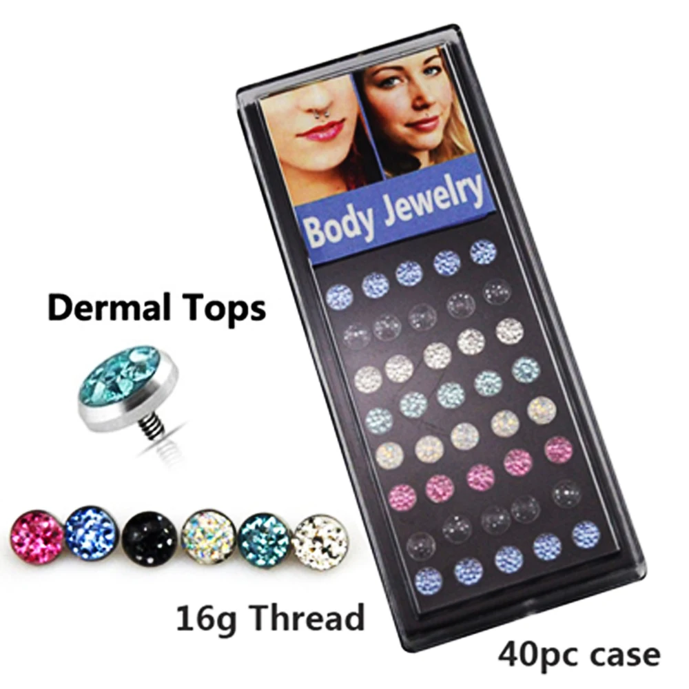 Top Gem Piercing, Jóias De Superfície, 316L, 16g, 40Pcs por Caixa